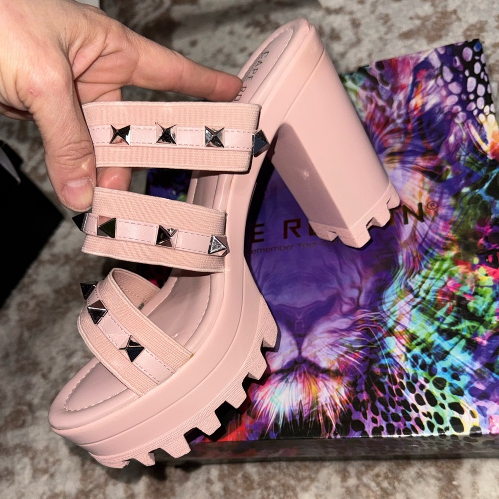 Cape Robbin Blush Pink Studded Platform Heel Sandals